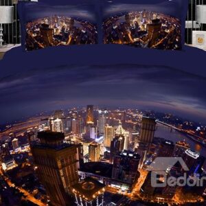 Fashion Modern City Night Scene Print 4 Piece Bedding Sets