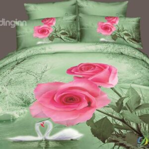 Pink 3D Rose Flower Print Bedding Sets Duvet Cover