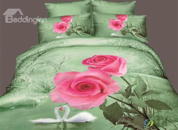 Pink 3D Rose Flower Print Bedding Sets Duvet Cover