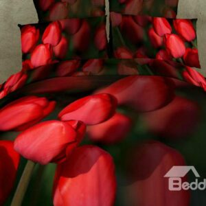 Amazing Realistic Red Tulip Flower Print 4 Piece Bedding Sets/Duvet Cover Sets
