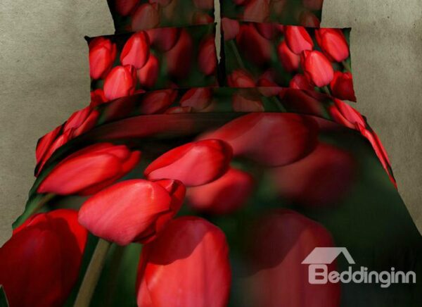 Amazing Realistic Red Tulip Flower Print 4 Piece Bedding Sets/Duvet Cover Sets
