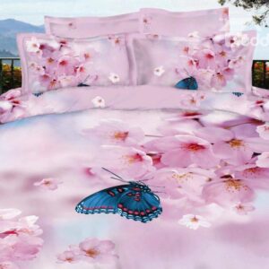 Lovely Pink Pear Blossom with Butterfly 3D Print 4 Piece Bedding/Duvet Cover Sets