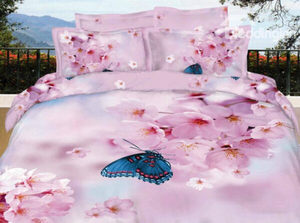 Lovely Pink Pear Blossom with Butterfly 3D Print 4 Piece Bedding/Duvet Cover Sets