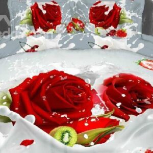 Luxury Red Rose 3D Print 4 Piece Bedding Sets/Duvet Cover Sets