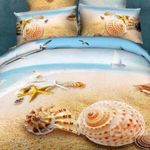 Unique Starfish&Shell on Beach Print 4 Piece Bedding Sets/Duvet Cover Sets
