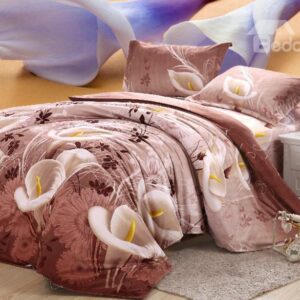 100% Cotton Elegant Calla Lily Print 4 Piece Bedding Sets/Duvet Cover Sets
