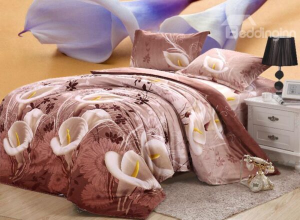 100% Cotton Elegant Calla Lily Print 4 Piece Bedding Sets/Duvet Cover Sets