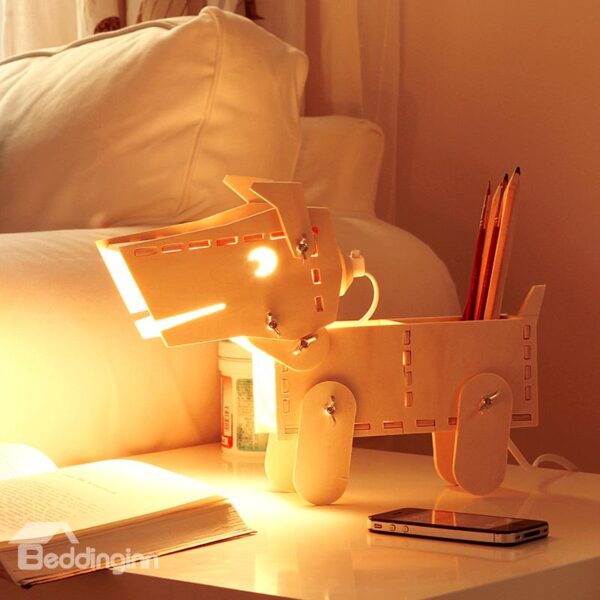 Amazing GEEKCOOK DIY Lovely Dog Figure Wooden Table Lamp