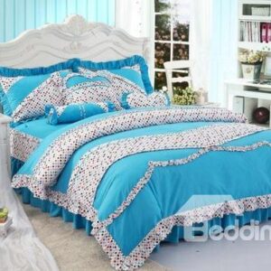 Lovely Blue Color with Cute Dot Princess Style Bedding Sets 4 Piece Duvet Cover Sets