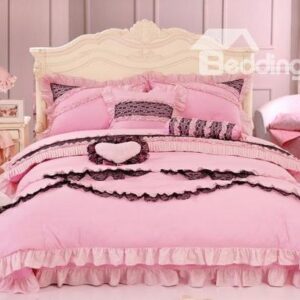 Lovely Pink Lace 4 Piece Cotton Duvet Cover Sets