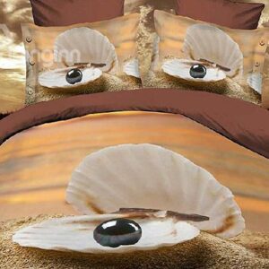 New Arrival Shell with Black Pearl on Beach 3D Print 4 Piece Duvet Cover/Bedding Sets