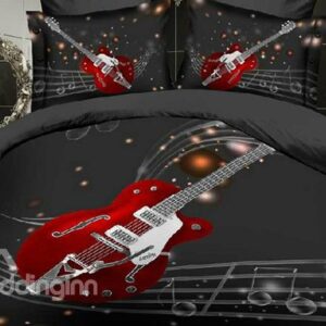 Fashion Guitar with Stave Print 4 Piece Polyester Bedding Sets/Duvet Cover Sets