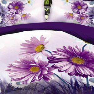 Brilliant Purple Lifelike Daisy 3D Print 4 Piece Polyester Bedding Sets/Duvet Cover Sets