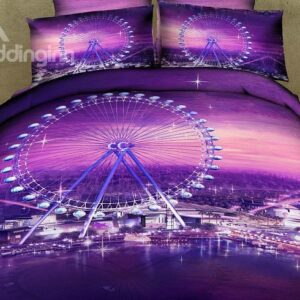 Romantic Ferris wheel Purple Color 4 Piece Bedding Sets