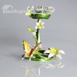 Original Beautiful Butterfly and Lily Enamel Candle Holder