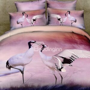 Beautiful Red-crowned crane Print with Elegant Color 4 Piece Bedding Sets