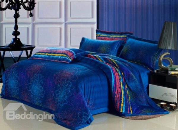 New Arrival Super Soft Luxury Superfine Fiber Blue 4 Piece Bedding Sets