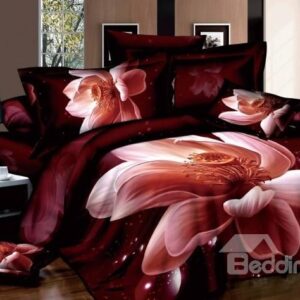Big Lifelike 3D Water Lily Print 4 Piece 100% Cotton Duvet Cover Sets