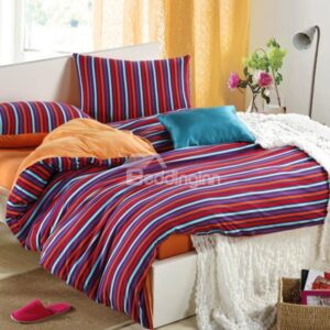 Unique Pure Cotton Knitting Stripes 4 Piece Bedding Sets