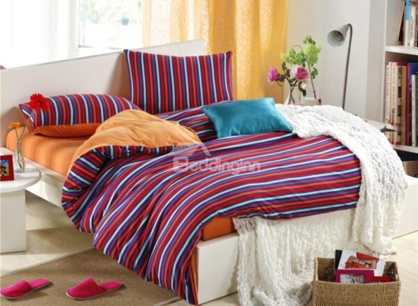 Unique Pure Cotton Knitting Stripes 4 Piece Bedding Sets