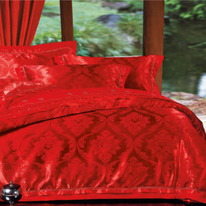Stunning Fire Red Jacquard Sateen 4 Piece Bedding Sets