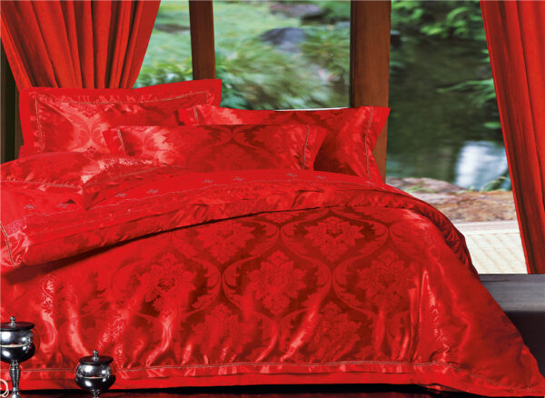 Stunning Fire Red Jacquard Sateen 4 Piece Bedding Sets