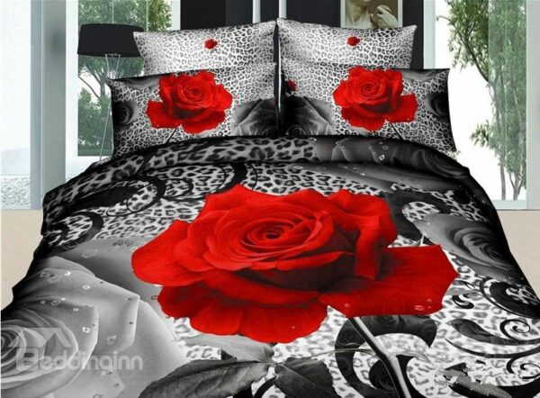 Sexy Big Roses Print 4 Piece Bedding Sets/Duvet Cover Sets