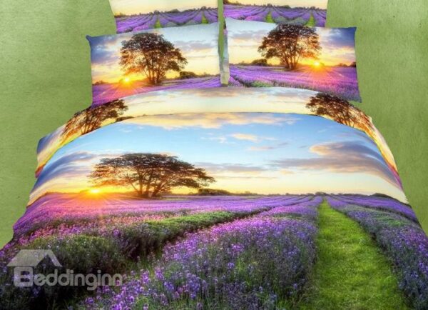 Romantic Lavender with Sunset Scene 4 Piece Bedding Sets