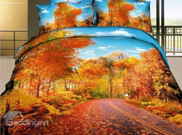 Beautiful Autumn Scene with Fallen Leaves 4 Piece Bedding Sets