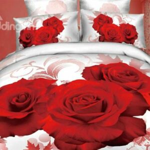 Luxury 3D roses Print 100% Cotton 4 Piece Bedding Sets/Duvet Cover Sets