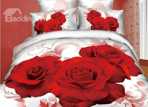 Luxury 3D roses Print 100% Cotton 4 Piece Bedding Sets/Duvet Cover Sets