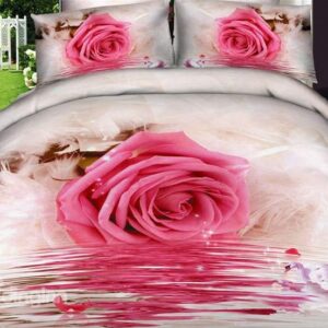 Romantic Pink Roses Print 4 Piece Bedding Sets