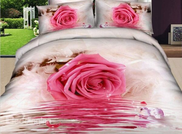 Romantic Pink Roses Print 4 Piece Bedding Sets