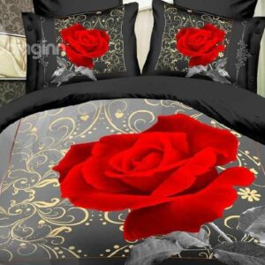 100% Cotton Big Red Roses Print 4 Piece Bedding Sets/Duvet Cover Sets