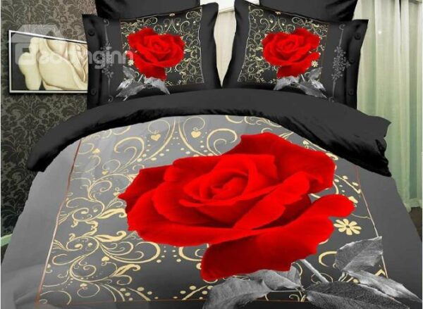 100% Cotton Big Red Roses Print 4 Piece Bedding Sets/Duvet Cover Sets
