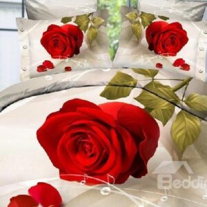 Lovely Big red rose Print 4 Piece Bedding Sets