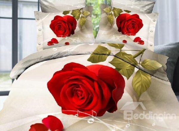 Lovely Big red rose Print 4 Piece Bedding Sets