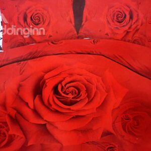 New Arrival Lifelike 3D Rose Print 4 Piece Polyester Duvet Cover Sets