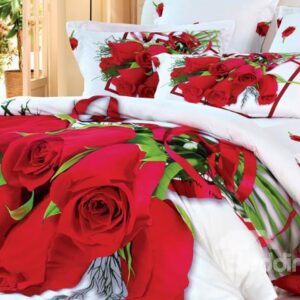 Beautiful Luxurious Red Roses Print 4 Piece Bedding Sets