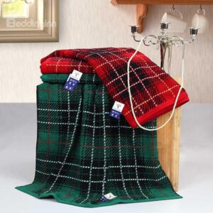 New Arrival 100% Cotton Checks Print Warp Knitted Bath Towel