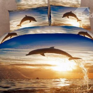 High Quality 100% Cotton Dolphins Reactive Printing 4 Piece Bedding Sets