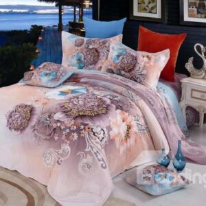 Elegant Flower Print 4 Piece Bedding Sets/Duvet Cover Sets