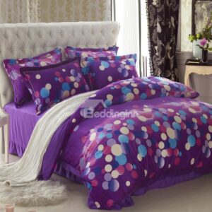 Classic Dots Print Purple 4 Piece Bedding Sets/Duvet Cover Sets