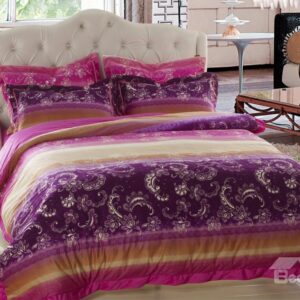 New Arrival Beautiful Flower Print Sandedcloth material 4 Piece bedding Sets