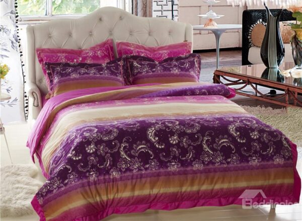 New Arrival Beautiful Flower Print Sandedcloth material 4 Piece bedding Sets