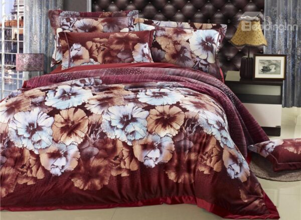Big Elegant Flower Print Red 4 Piece Bedding Sets/Duvet Cover Sets