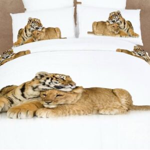 Heart-Warming Lion and Tiger Print 4 Piece Bedding Sets/Duvet Cover Sets