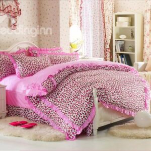 Cute Pink Leopard Print 4 Piece Bedding Sets/Duvet Cover Sets