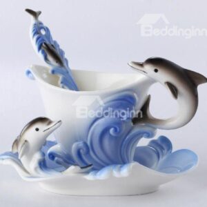 Creative Dolphin Ceramic Enamel Porcelain Coffee Cup