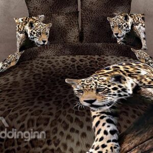 100% Cotton Sexy Leopard Animal Print 4 Piece Bedding Sets